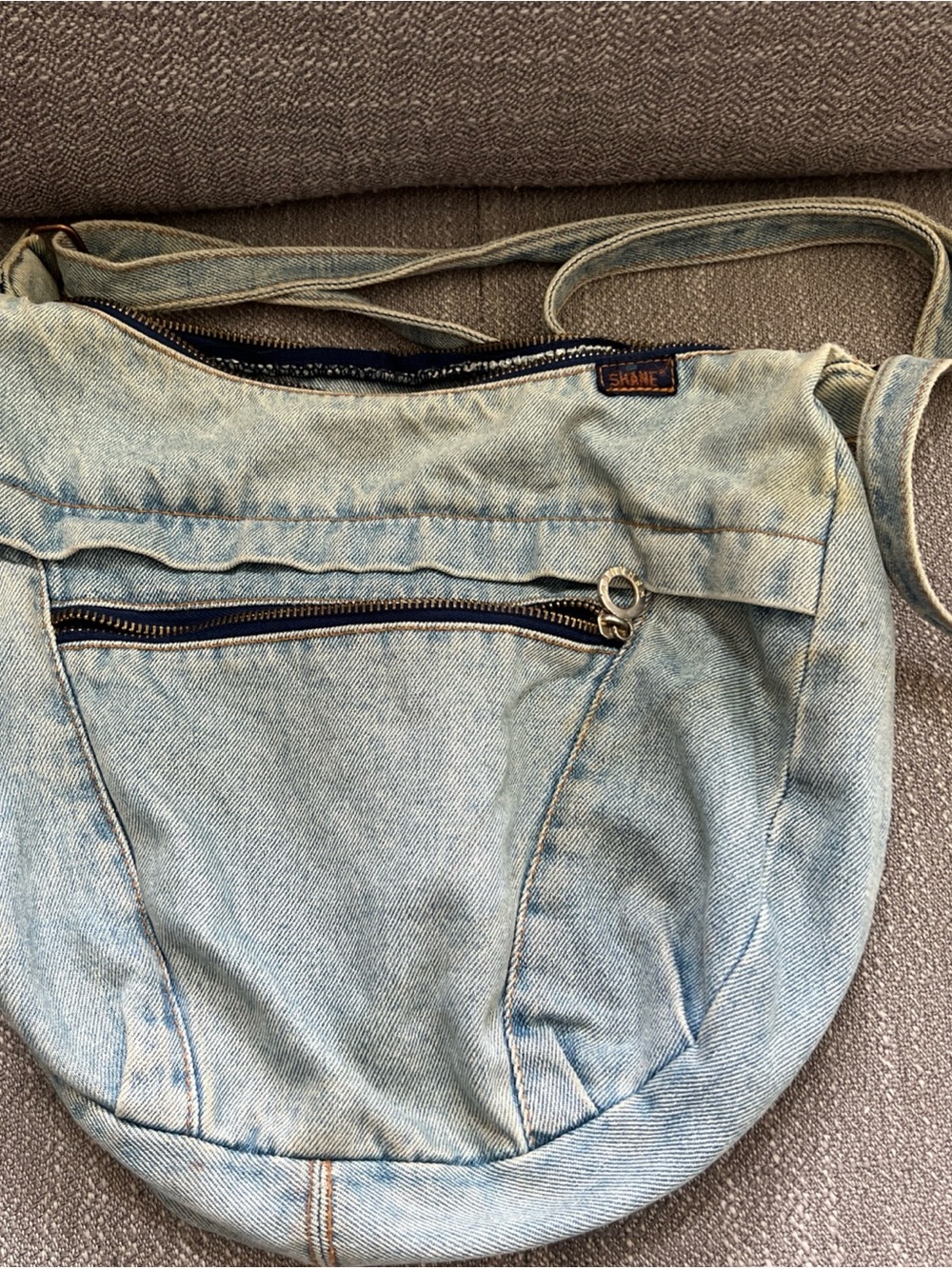 Denim Shoulder Bag with Zipper Accents By Shane